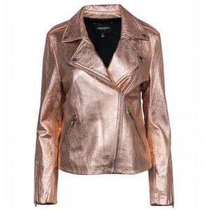Neiman Marcus Rose Gold Metallic Leather Moto Jacket – Size M